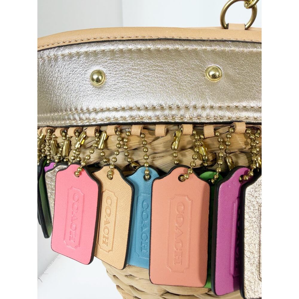Coach Leather Hangtag Straw Basket Hamptons Weekend Tote Multicolor 70th Anniver - Picture 14 of 16